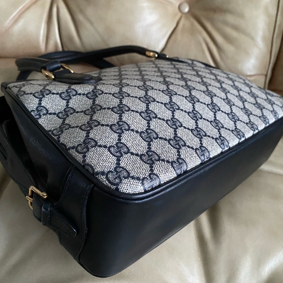 Vintage Gucci COA Bag GG Satchel & Kisslock Coin Wallet Navy PVC Leather - Picture 7 of 15